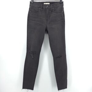 Madewell Womens Skinny Jeans 9" High-Rise 26 Black Distressed Raw Hem Denim